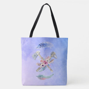 Bolso De Tela Diseño acuarela de plumas y flores Tomahawk
