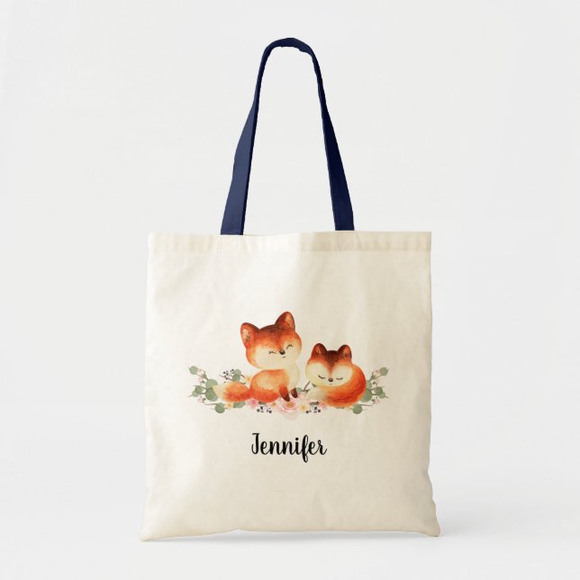 Bolso De Tela Diseño acuático de 2 zorros rojos pequeños (Frente)