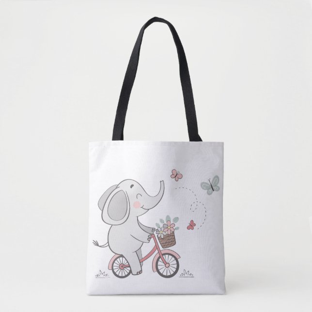 Bolso De Tela Diseño animal de elefante caprichoso en bicicleta  (Anverso)