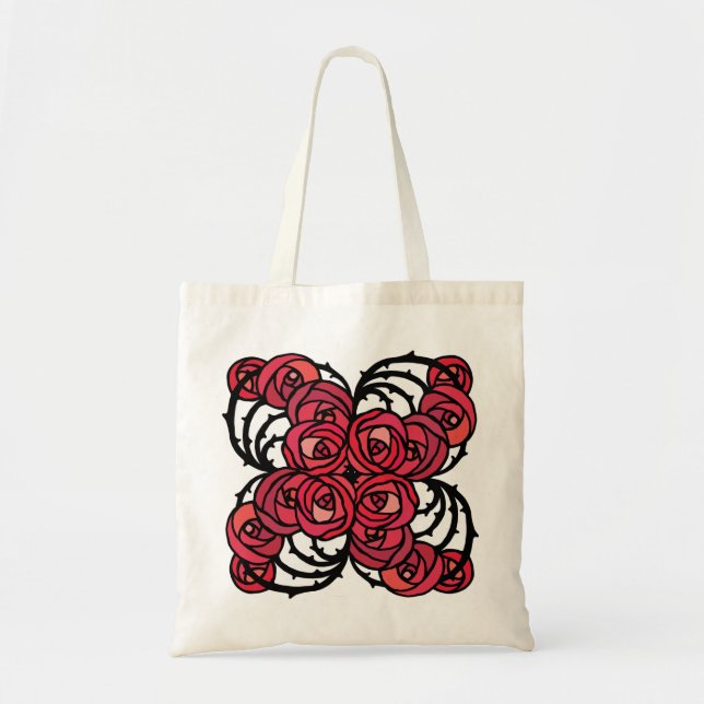 Bolso De Tela Diseño Art Nouveau Floral rojo y rosa negro (Frente)