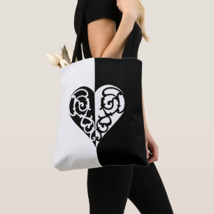 Bolso De Tela Diseño audaz de corazón negro y blanco filigrí