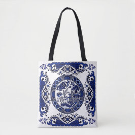 Bolso De Tela Diseño azul clásico de China del sauce