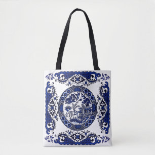 Bolso De Tela Diseño azul clásico de China del sauce