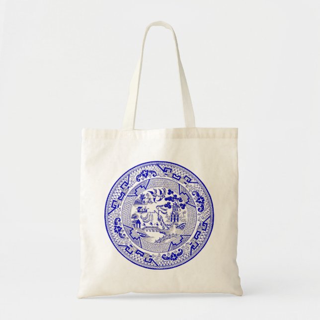 Bolso De Tela Diseño azul clásico de la placa del sauce (Frente)