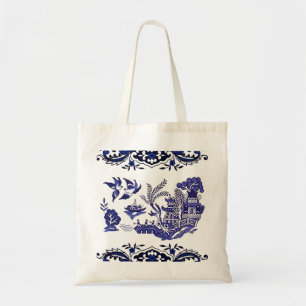 Bolso De Tela Diseño azul clásico del sauce