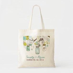 Bolso De Tela Diseño Boda colgando Mason Jar 2 y Flores Retro