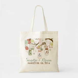 Bolso De Tela Diseño Boda colgando Mason Jar & Retro Flowers