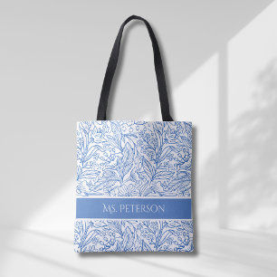 Bolso De Tela Diseño botánico azul elegante y personalizado