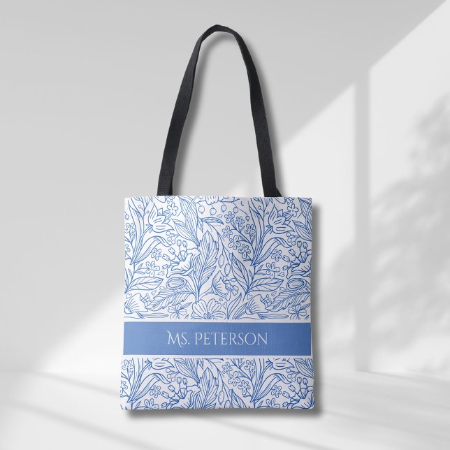 Bolso De Tela Diseño botánico azul elegante y personalizado (Subido por el creador)