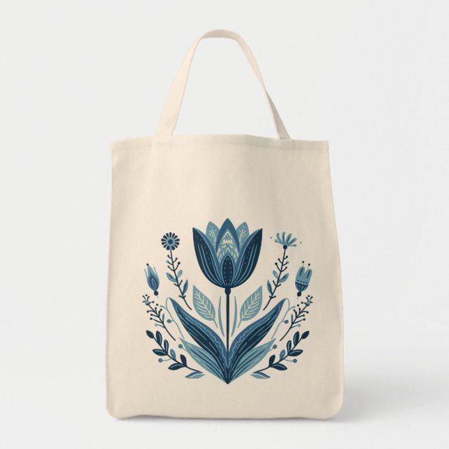 Bolso De Tela Diseño botánico de arte folclórico con flor de tul (Frente)