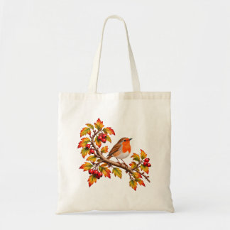Bolso De Tela Diseño botánico otoñal de petirrojo