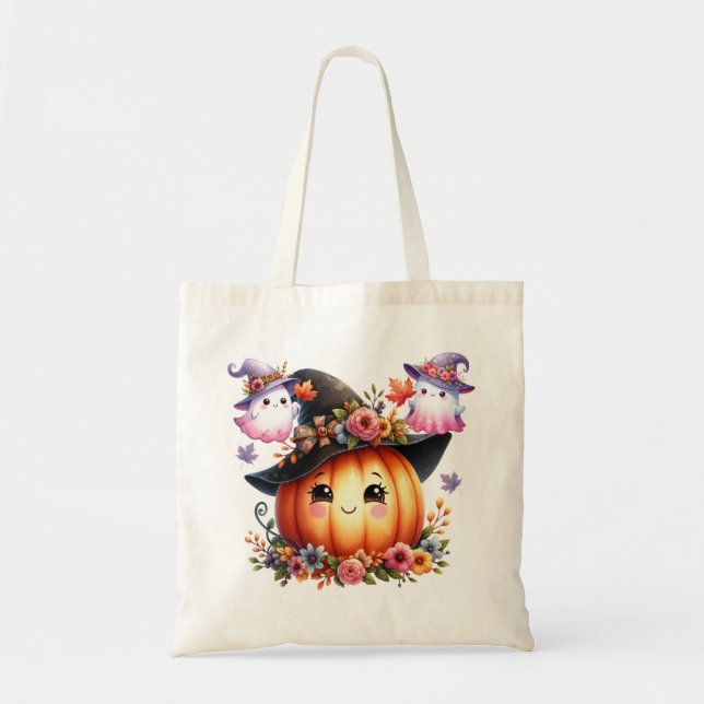 Bolso De Tela Diseño caprichoso de calabaza otoñal sensacional (Frente)