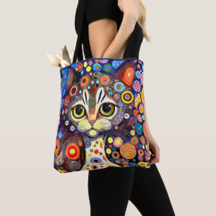 BOLSO DE TELA DISEÑO CAT DE RETROCESO DE FLORES ABSTRACTOS CUATR