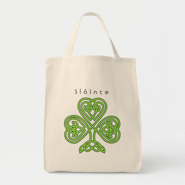 Bolso De Tela Diseño celta Shamrock St. Patrick's Day Slainte (Frente)