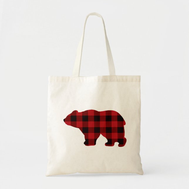 Bolso De Tela Diseño clásico de oso de plástico rojo y negro (Frente)