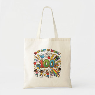 Bolso De Tela Diseño colorido de celebración del día 100 de escu