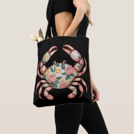 Bolso De Tela Diseño costero de arte de cangrejo floral