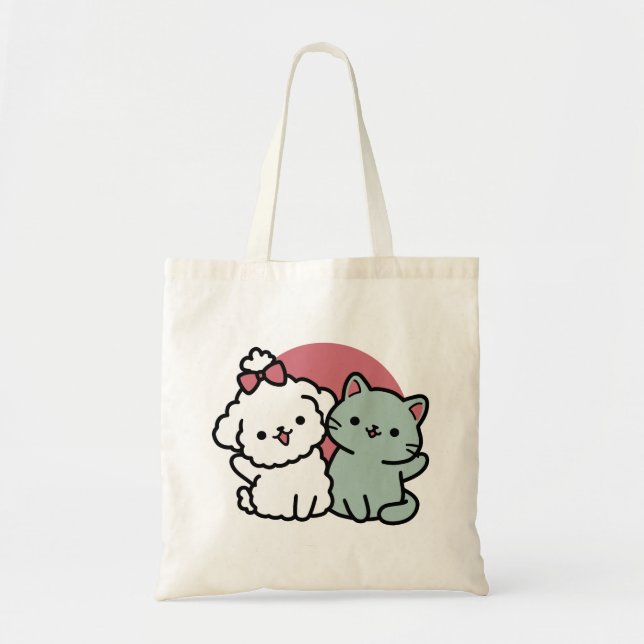 Bolso De Tela Diseño 'Cuatro amigos reales para siempre' de gato (Frente)