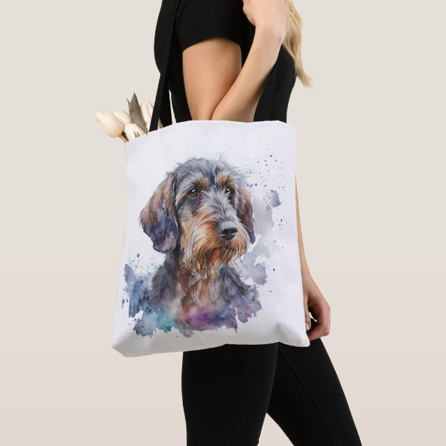 Bolso De Tela Diseño de acuarela con hilo dental en dachshund (Detalle)