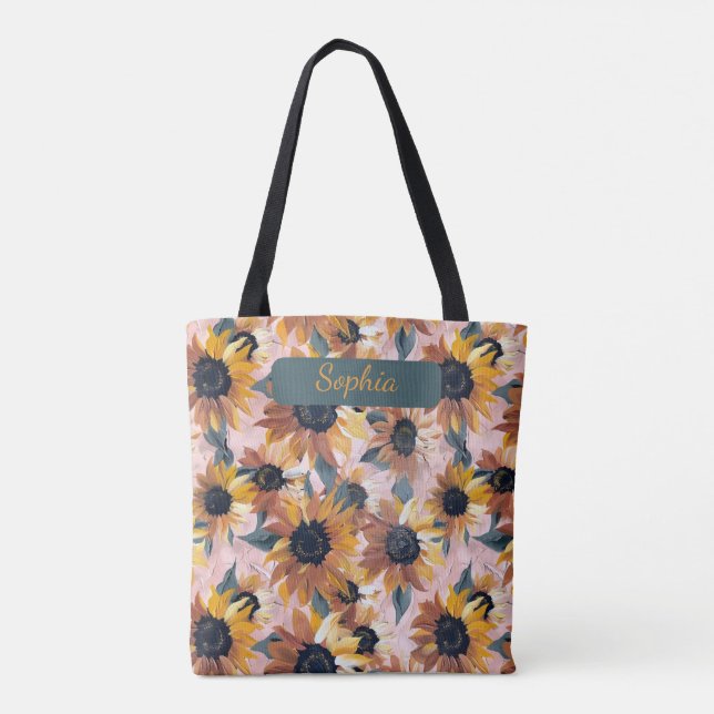 Bolso De Tela Diseño de acuarela de girasol (Reverso)