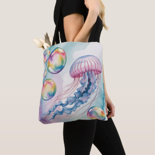 Bolso De Tela Diseño de Acuarela de Medusa Caprichosa Arcoíris