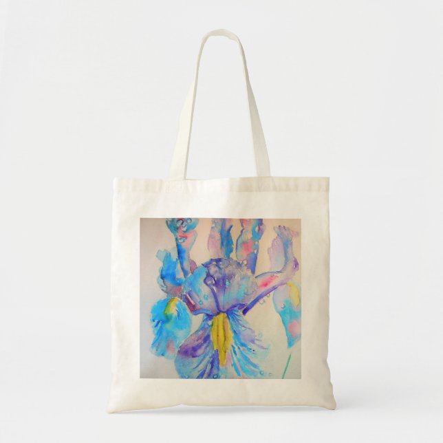 Bolso De Tela Diseño de acuarela floral de Iris azul (Frente)