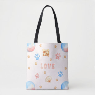 Bolso De Tela Diseño de acuarela "LOVE" con pinturas de perros