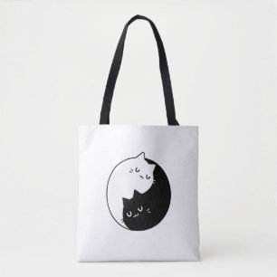 Bolso De Tela diseño de amor de yin blanco y negro lindo y gato
