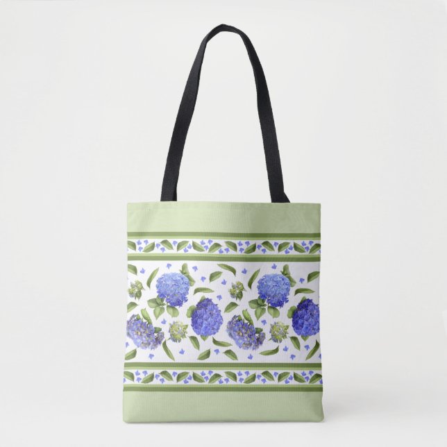 Bolso De Tela Diseño de arte botánico de flores de hidrangea azu (Anverso)