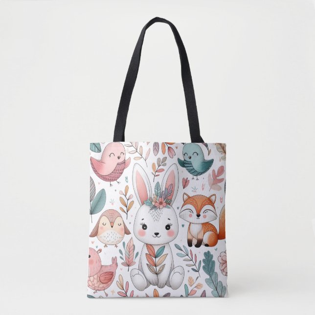 Bolso De Tela diseño de arte de garabatos para animales sin fisu (Anverso)