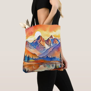 Bolso De Tela Diseño de arte de la montaña Sunset