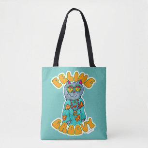 Bolso De Tela Diseño de arte de marcador de gato hippie groovy f