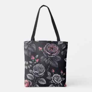 Bolso De Tela Diseño de arte floral para Rosas de Rubor oscuros