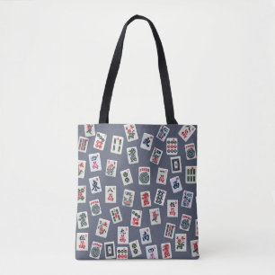 Bolso De Tela Diseño de baldosas MahJongg en azul oscuro