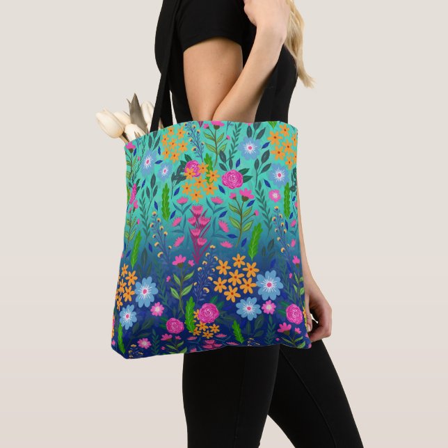 Bolso De Tela Diseño de Bonito de flores de jardín degradado Blu (Detalle)