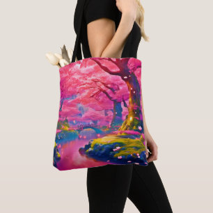 Bolso De Tela Diseño de bosques de flores rosadas