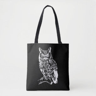 Bolso De Tela Diseño de búho blanco y negro