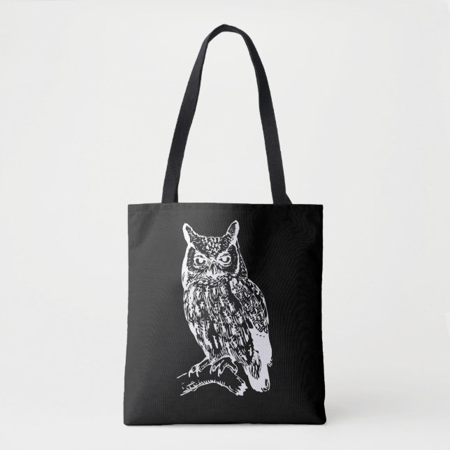 Bolso De Tela Diseño de búho blanco y negro (Anverso)