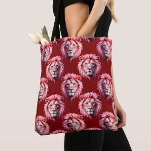 Bolso De Tela Diseño de cabeza de león rosa granate