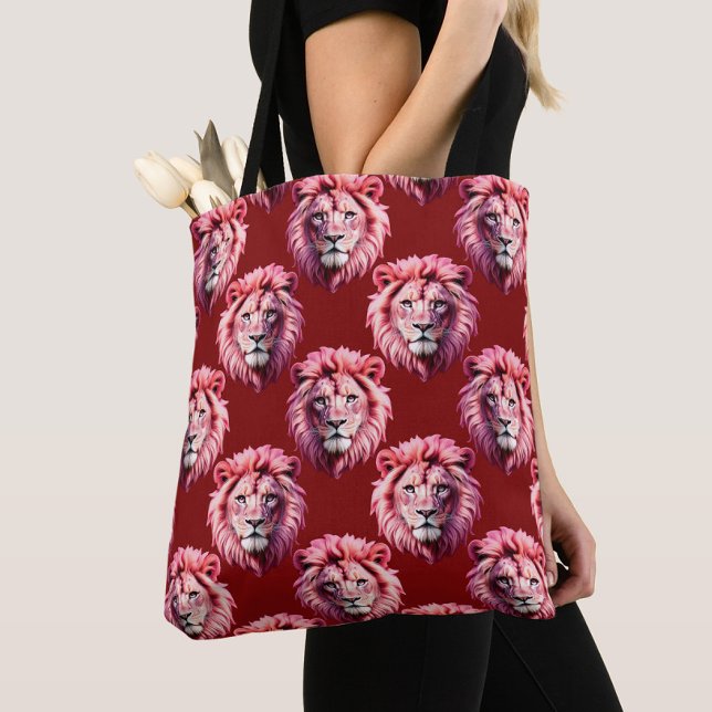 Bolso De Tela Diseño de cabeza de león rosa granate (Subido por el creador)