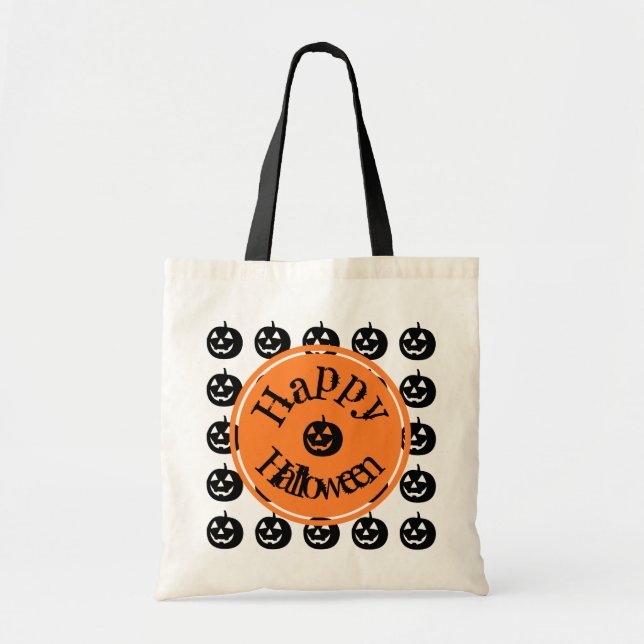 Bolso De Tela Diseño de calabaza moderna de Halloween (Frente)