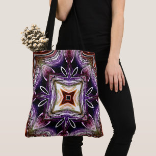Bolso De Tela Diseño de caleidoscopio cósmico púrpura y naranja