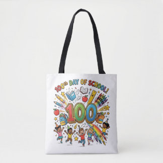 Bolso De Tela Diseño de celebración colorido del día 100 de la e