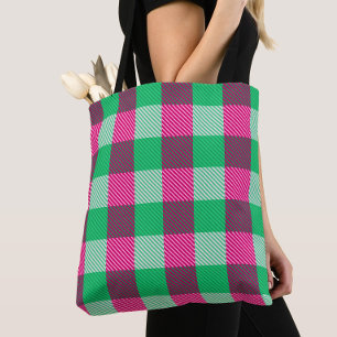 Bolso De Tela Diseño de cheques de Gingham verde rosa