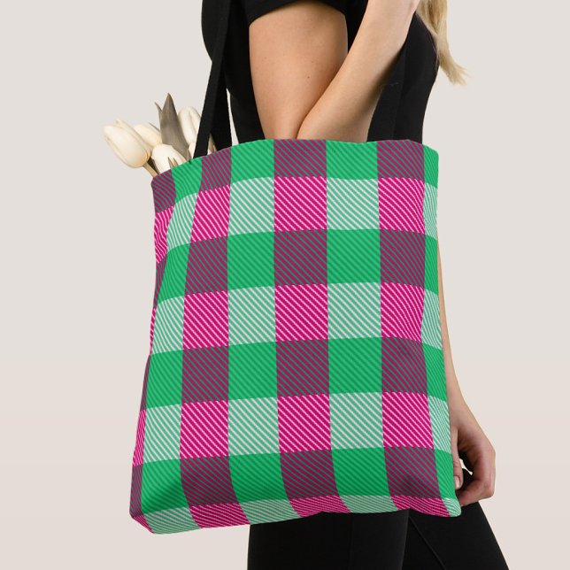 Bolso De Tela Diseño de cheques de Gingham verde rosa (Subido por el creador)