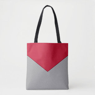 Bolso De Tela Diseño de chevron negro y blanco y triángulo rojo