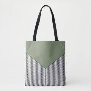 Bolso De Tela Diseño de chevron negro y blanco y triángulo verde