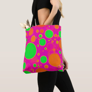 Bolso De Tela Diseño de Círculo Retro Verde y Rosa Neon