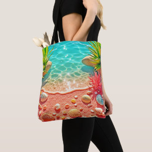 Bolso De Tela Diseño de conchas de playa con un beso solar