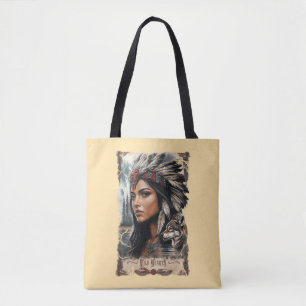 Bolso De Tela Diseño de cosecha de lobos y mujeres nativas de Es